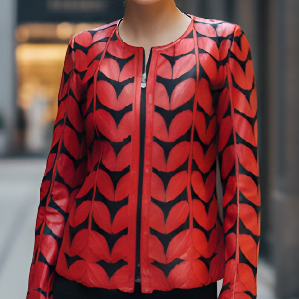 Outfit for Women Tops Blouses Shirt Sheer Jacket Leather Handmade Leaf Pattern